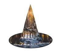 WXYBMDP Wolfs Print Halloween Witch Hat,Pointed Witch Hat,All Saints' Day party costume accessories