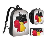 WXYOZDPDM Abstract German flag Map04 Print 17 inch backpack,With pencil case,lunch bag,3 piece set,Suitable for daily use