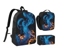 WXYOZDPDM Blue Flame Print 17 inch backpack,With pencil case,lunch bag,3 piece set,Suitable for daily use