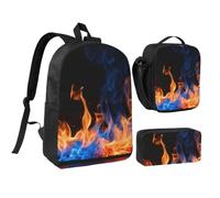 WXYOZDPDM Blue Flame Print 17 inch backpack,With pencil case,lunch bag,3 piece set,Suitable for daily use