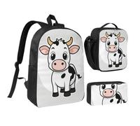 WXYOZDPDM Cartoon Milk Cow Print 17 inch backpack,With pencil case,lunch bag,3 piece set,Suitable for daily use