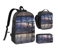 WXYOZDPDM Chicago Reflected Print 17 inch backpack,With pencil case,lunch bag,3 piece set,Suitable for daily use