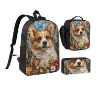 WXYOZDPDM Corgi Floral Flowers Spring Garden Print 17 inch backpack,With pencil case,lunch bag,3 piece set,Suitable for daily use