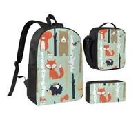 WXYOZDPDM Cute Fox Bear Bird Bunny Tree Print 17 inch backpack,With pencil case,lunch bag,3 piece set,Suitable for daily use