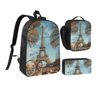 WXYOZDPDM Eiffel Tower Bike Print 17 inch backpack,With pencil case,lunch bag,3 piece set,Suitable for daily use