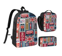 WXYOZDPDM England Symbols Print 17 inch backpack,With pencil case,lunch bag,3 piece set,Suitable for daily use