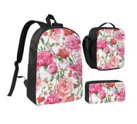WXYOZDPDM Garden Peony Print 17 inch backpack,With pencil case,lunch bag,3 piece set,Suitable for daily use