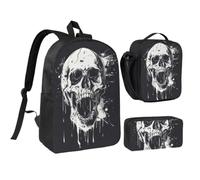 WXYOZDPDM horror ghost skull Print 17 inch backpack,With pencil case,lunch bag,3 piece set,Suitable for daily use