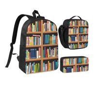 WXYOZDPDM Library Bookshelf. Print 17 inch backpack,With pencil case,lunch bag,3 piece set,Suitable for daily use