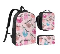 WXYOZDPDM Naughty Sloth Print 17 inch backpack,With pencil case,lunch bag,3 piece set,Suitable for daily use