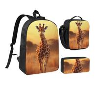 WXYOZDPDM Two Giraffe Running on The Barren Print 17 inch backpack,With pencil case,lunch bag,3 piece set,Suitable for daily use