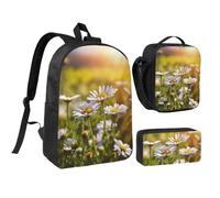 WXYOZDPDM Wild White Daisy Flower Print 17 inch backpack,With pencil case,lunch bag,3 piece set,Suitable for daily use