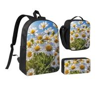 WXYOZDPDM Wild White Daisy Flower Print 17 inch backpack,With pencil case,lunch bag,3 piece set,Suitable for daily use