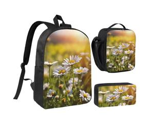 WXYOZDPDM Wild White Daisy Flower Print 17 inch backpack,With pencil case,lunch bag,3 piece set,Suitable for daily use