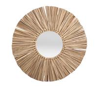 Wxytessellate Straw Plaited Hanging Mirror Decoration, Woven Wall Hanging Mirror Ornament, Round Hand Woven Dressing Mirror with Natural Straw Frame for Home Decor, Studio and Party (Original Color)