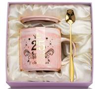WXYTXHYQ 25th Birthday Gifts for Her, 25th Birthday Decorations Marbled Ceramic Cup 14oz, 25t-h Birthda-y Gifts for Women, Fun Coffee Cup with Spoon, Card, Lid, Giftbox