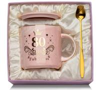 WXYTXHYQ 80th Birthday Gifts for Women - 14oz Marbled Ceramic Cup 80th Gifts for 80 Year Old Woman, Ideas Gifts for 80 th Birthday Woman, Grandma, Mum, with Spoon, Lid, Giftbox