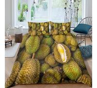 WXYZABCEF 3D Breathable Microfibre Durian fruits Quilt Cover Sets Soft Bedding Set w/Pillowcases Tropical exotic style Bed Quilt Cover All Season Breathable for Bedroom Decor Double（200x200cm）
