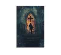 WXYZZB Exquisite Modern Family Photo Album Artwork-Canvas Wall Art Picture Print Gothic Horror Poster with Cross And Mysterious Figure