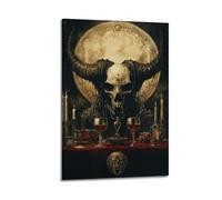 WXYZZB Exquisite Modern Family Photo Album Artwork-Canvas Wall Art Picture Print Gothic Horror Poster with Horned Skull And Wine Setting