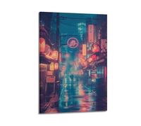 WXYZZB Exquisite Modern Family Photo Album Artwork-Canvas Wall Art Picture Print Japandi Nighttime Cityscape Poster with Neon Lights And Rainy Street