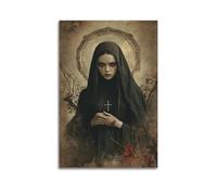 WXYZZB Minimalist Abstract Canvas Wall Art Prints Picture - Gothic Virgin Mary Horror Poster with Bloody Details Home Decor Artwork Posters 12x18inch(30x45cm)