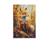 WXYZZB Minimalist Abstract Canvas Wall Art Prints Picture - Impressionist Style Animal Poster - Majestic Red Fox in Autumn Home Decor Artwork Posters 16x24inch(40x60cm)