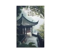 WXYZZB Minimalist Abstract Canvas Wall Art Prints Picture - Japandi Landscape Poster with Serene Pagoda in Misty Forest Home Decor Artwork Posters 16x24inch(40x60cm)