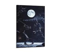 WXYZZB Minimalist Abstract Canvas Wall Art Prints Picture - Japandi Samurai Duel Under Full Moon Night Scene Poster Home Decor Artwork Posters 08x12inch(20x30cm)