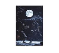 WXYZZB Minimalist Abstract Canvas Wall Art Prints Picture - Japandi Samurai Duel Under Full Moon Night Scene Poster Home Decor Artwork Posters 16x24inch(40x60cm)