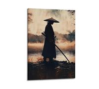 WXYZZB Minimalist Abstract Canvas Wall Art Prints Picture - Japandi Samurai in Rain Poster Mysterious Warrior Figure Home Decor Artwork Posters 16x24inch(40x60cm)
