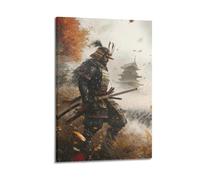 WXYZZB Minimalist Abstract Canvas Wall Art Prints Picture - Japandi Samurai Warrior Poster with Pagoda in Autumn Home Decor Artwork Posters 08x12inch(20x30cm)