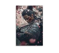 WXYZZB Minimalist Abstract Canvas Wall Art Prints Picture - Japandi Samurai Warrior with Blood And Cherry Blossoms Poster Home Decor Artwork Posters 16x24inch(40x60cm)