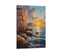 WXYZZB Minimalist Abstract Canvas Wall Art Prints Picture - Oil Painting Landscape Poster Sunset by Cliff And Sea Home Decor Artwork Posters 08x12inch(20x30cm)