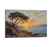 WXYZZB Minimalist Abstract Canvas Wall Art Prints Picture - Oil Painting Landscape Poster Sunset by The Sea with Pine Tree Home Decor Artwork Posters 20x30inch(50x75cm)