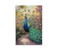 WXYZZB Minimalist Abstract Canvas Wall Art Prints Picture - Oil Painting Style Animal Poster Colorful Peacock with Spread Feathers Home Decor Artwork Posters 12x18inch(30x45cm)