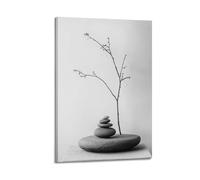 WXYZZB Minimalist Abstract Canvas Wall Art Prints Picture - Wabi Sabi Botanical Poster with Stacked Stones And Branch Home Decor Artwork Posters 12x18inch(30x45cm)