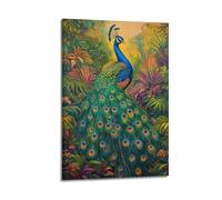 WXYZZB Minimalist Abstract Canvas Wall Art Prints Picture - Watercolor Animal Poster Colorful Peacock in Lush Greenery Home Decor Artwork Posters 16x24inch(40x60cm)