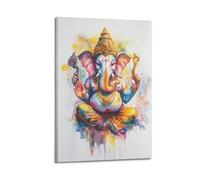 WXYZZB Minimalist Abstract Canvas Wall Art Prints Picture - Watercolor Hindu Deity Poster Colorful Elephant - Headed God Depiction Home Decor Artwork Posters 08x12inch(20x30cm)
