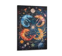 WXYZZB Minimalist Abstract Canvas Wall Art Prints Picture - Watercolor Zodiac Crab Animal Poster with Celestial Elements Home Decor Artwork Posters 24x36inch(60x90cm)