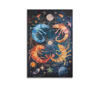 WXYZZB Minimalist Abstract Canvas Wall Art Prints Picture - Watercolor Zodiac Crab Animal Poster with Celestial Elements Home Decor Artwork Posters 20x30inch(50x75cm)
