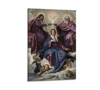 WXYZZB Modern Family Posters Canvas Wall Art Room Decor - Blessed Virgin Mary Mural Mary Crowned in Heaven with The Holy Trinity And Angels Pictures Prints Artwork 16x24inch(40x60cm) Frame-style