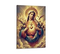 WXYZZB Modern Family Posters Canvas Wall Art Room Decor - Blessed Virgin Mary Mural Mary Displaying The Immaculate Heart with Roses And A Dove Pictures Prints Artwork 20x30inch(50x75cm) Frame-style