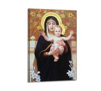 WXYZZB Modern Family Posters Canvas Wall Art Room Decor - Blessed Virgin Mary Mural Mary Holding The Infant Jesus with Floral Background Pictures Prints Artwork 20x30inch(50x75cm) Frame-style