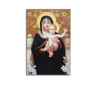 WXYZZB Modern Family Posters Canvas Wall Art Room Decor - Blessed Virgin Mary Mural Mary Holding The Infant Jesus with Floral Background Pictures Prints Artwork 12x18inch(30x45cm) Unframe-style