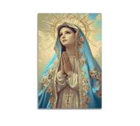 WXYZZB Modern Family Posters Canvas Wall Art Room Decor - Blessed Virgin Mary Mural Mary in Prayer with A Radiant Halo And Blue Robe Pictures Prints Artwork 12x18inch(30x45cm) Unframe-style