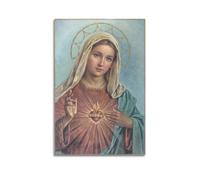 WXYZZB Modern Family Posters Canvas Wall Art Room Decor - Blessed Virgin Mary Poster Mary Displaying The Immaculate Heart with Rosary Gesture Pictures Prints Artwork 12x18inch(30x45cm) Unframe-style