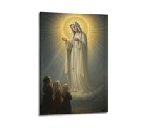 WXYZZB Modern Family Posters Canvas Wall Art Room Decor - Blessed Virgin Mary Poster Mary in White Robe with Rosary, Appearing to The Faithful Pictures Prints Artwork 24x36inch(60x90cm) Frame-style