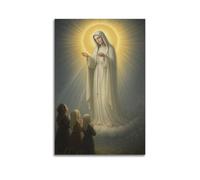 WXYZZB Modern Family Posters Canvas Wall Art Room Decor - Blessed Virgin Mary Poster Mary in White Robe with Rosary, Appearing to The Faithful Pictures Prints Artwork 24x36inch(60x90cm) Unframe-style