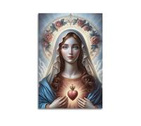 WXYZZB Modern Family Posters Canvas Wall Art Room Decor - Catholic Virgin Mary Halo Background Showing The Sacred Heart Without Diamonds Pictures Prints Artwork 12x18inch(30x45cm) Unframe-style